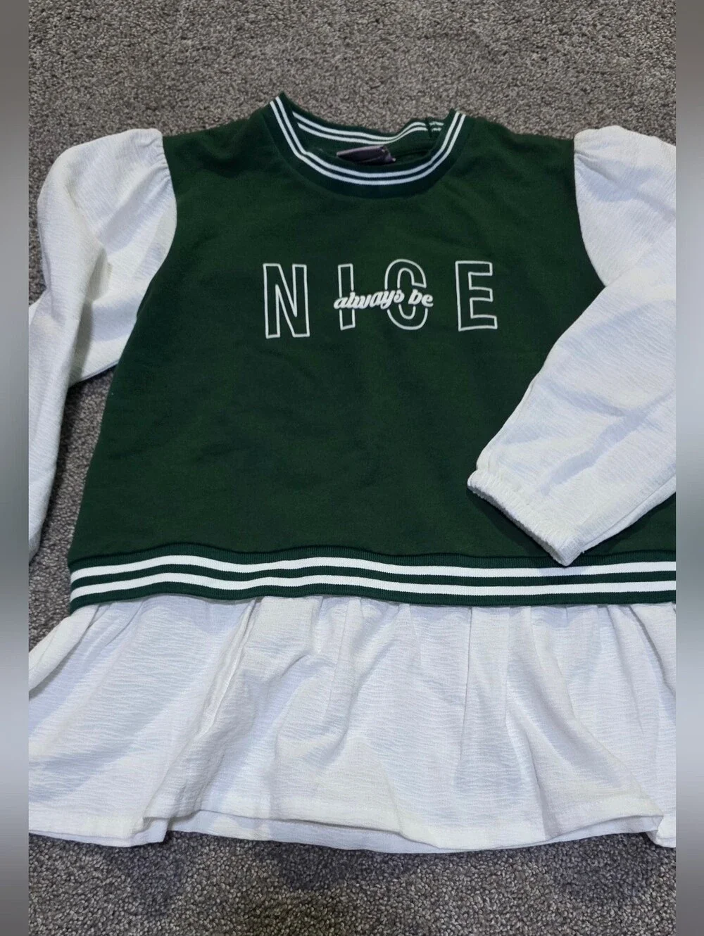 Girls Green & White Varsity Crop Top With Light Wash Skinny Jeans